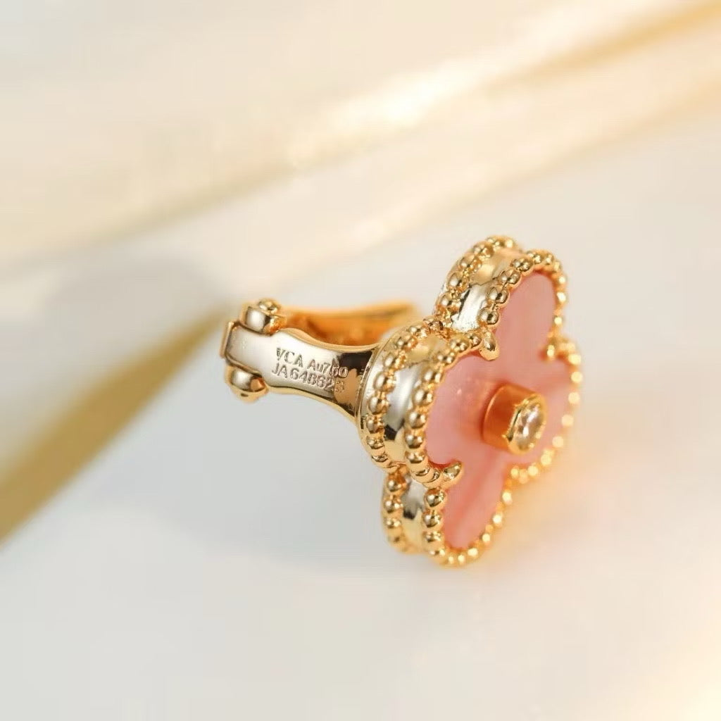 Pink Clover Mother of Pearl Clip Earrings