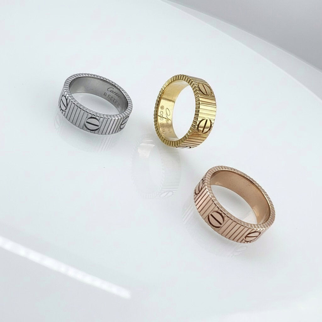 Iconic Screw Motif Textured Band Ring