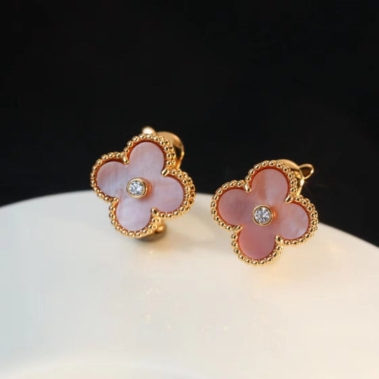 Pink Clover Mother of Pearl Clip Earrings