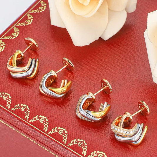 Classic Three-Tone Intertwined Stud Earrings