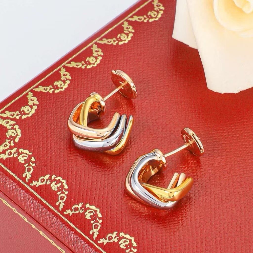 Classic Three-Tone Intertwined Stud Earrings