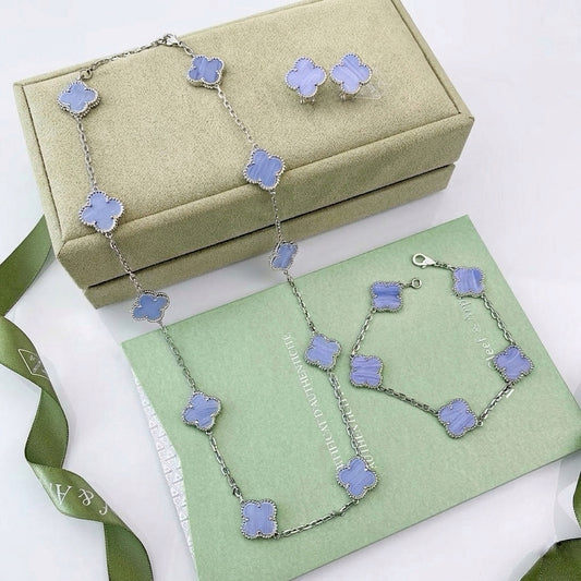 Silver-Tone Hardware Purple-Blue Clover 3-Piece Suite