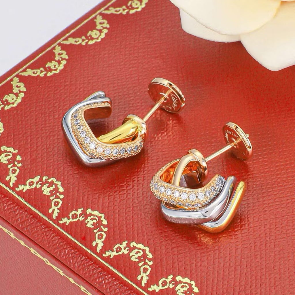 Classic Three-Tone Intertwined Stud Earrings