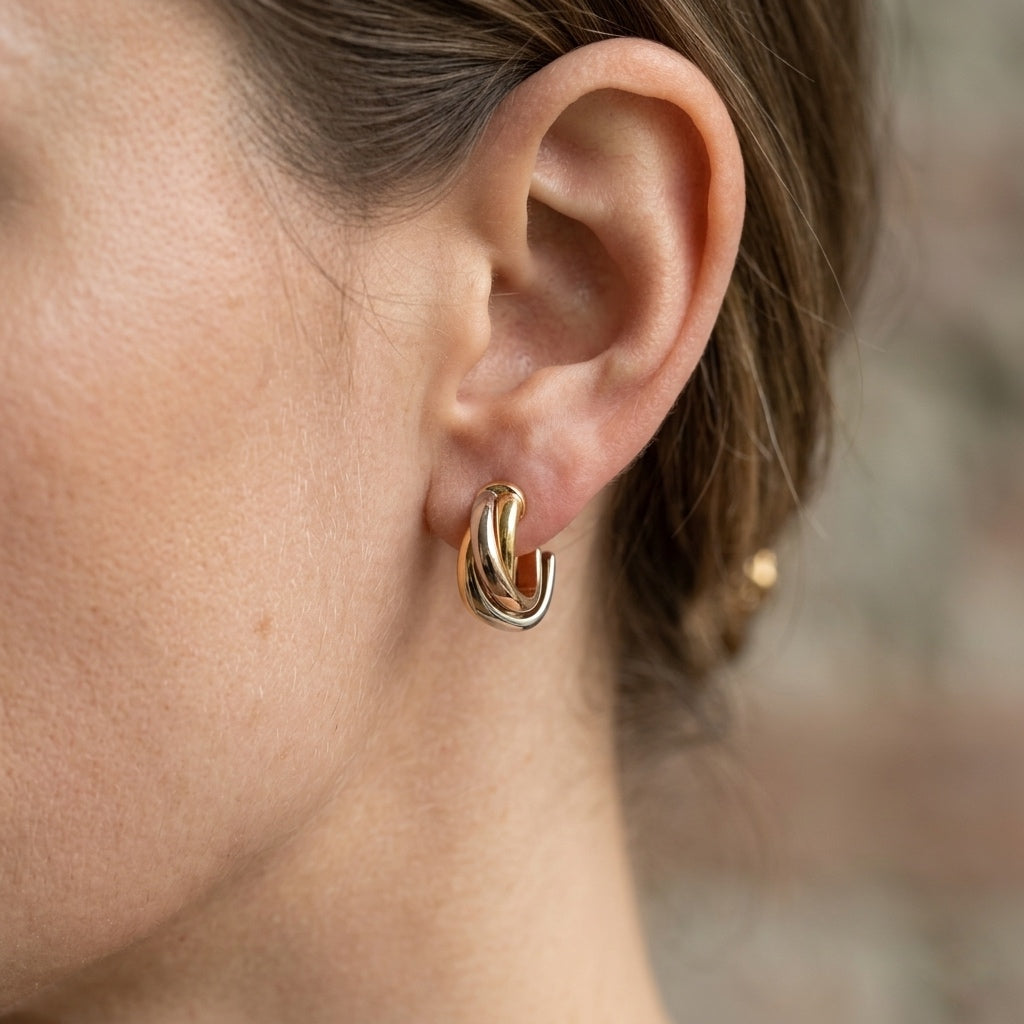 Classic Three-Tone Intertwined Stud Earrings