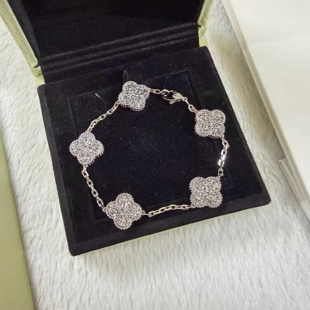 Five-Motif Pave Clover Bracelet