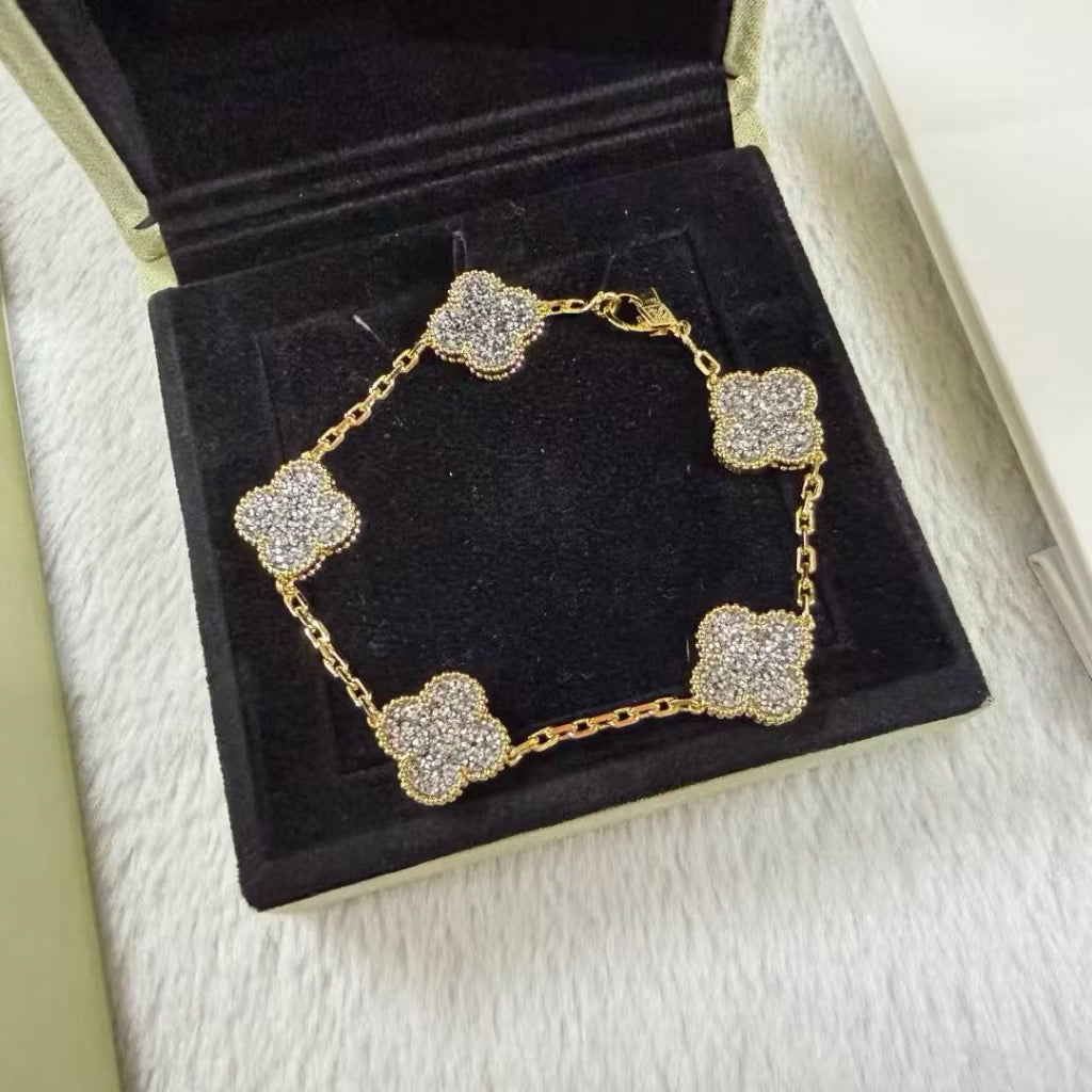 Five-Motif Pave Clover Bracelet