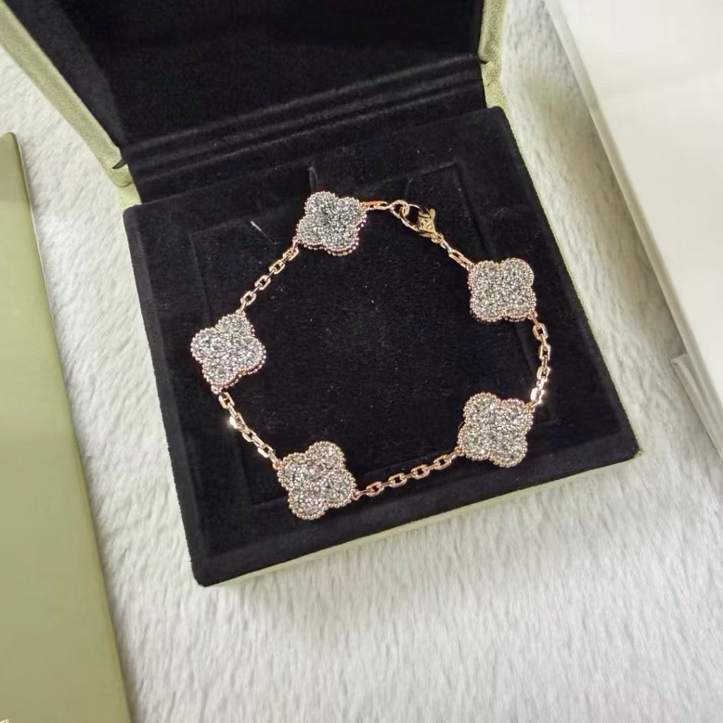 Five-Motif Pave Clover Bracelet